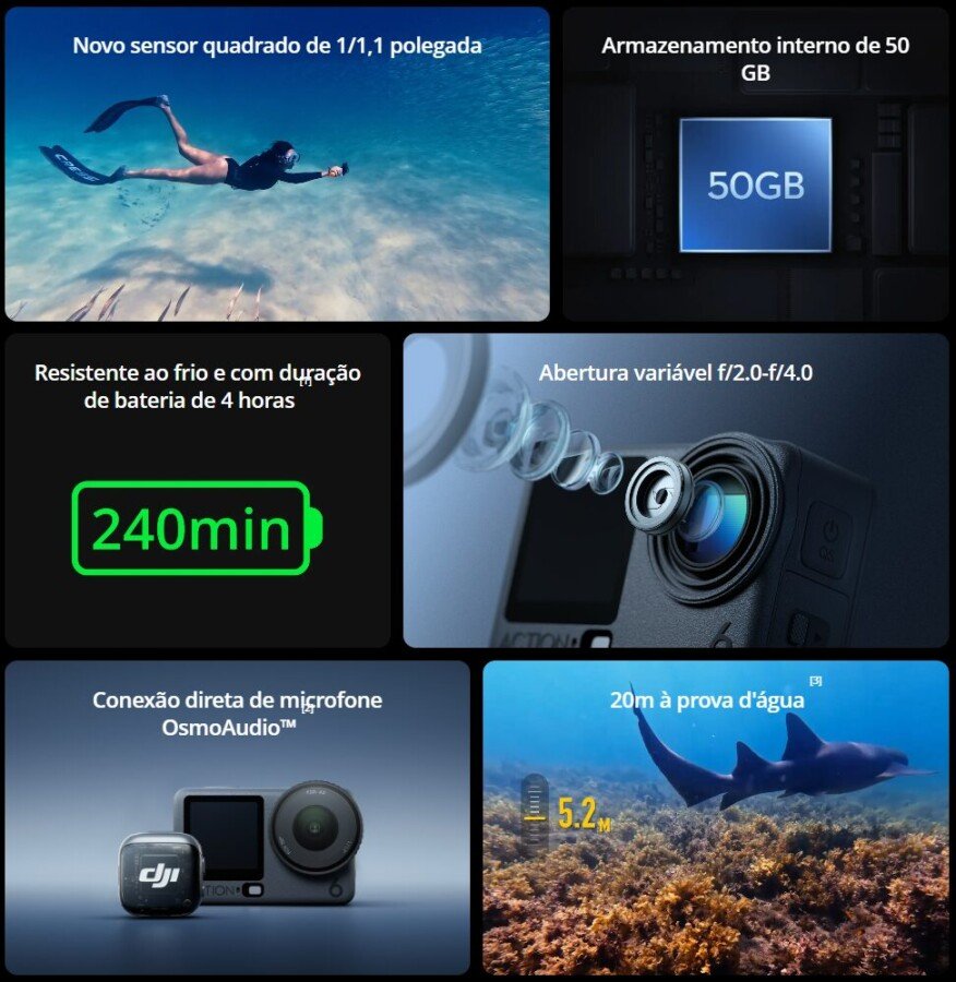 DJI Osmo Action 6 entrega 8K, estabilização RockSteady 3.0+ e 20 m de resistência sem case - Imagem do artigo original