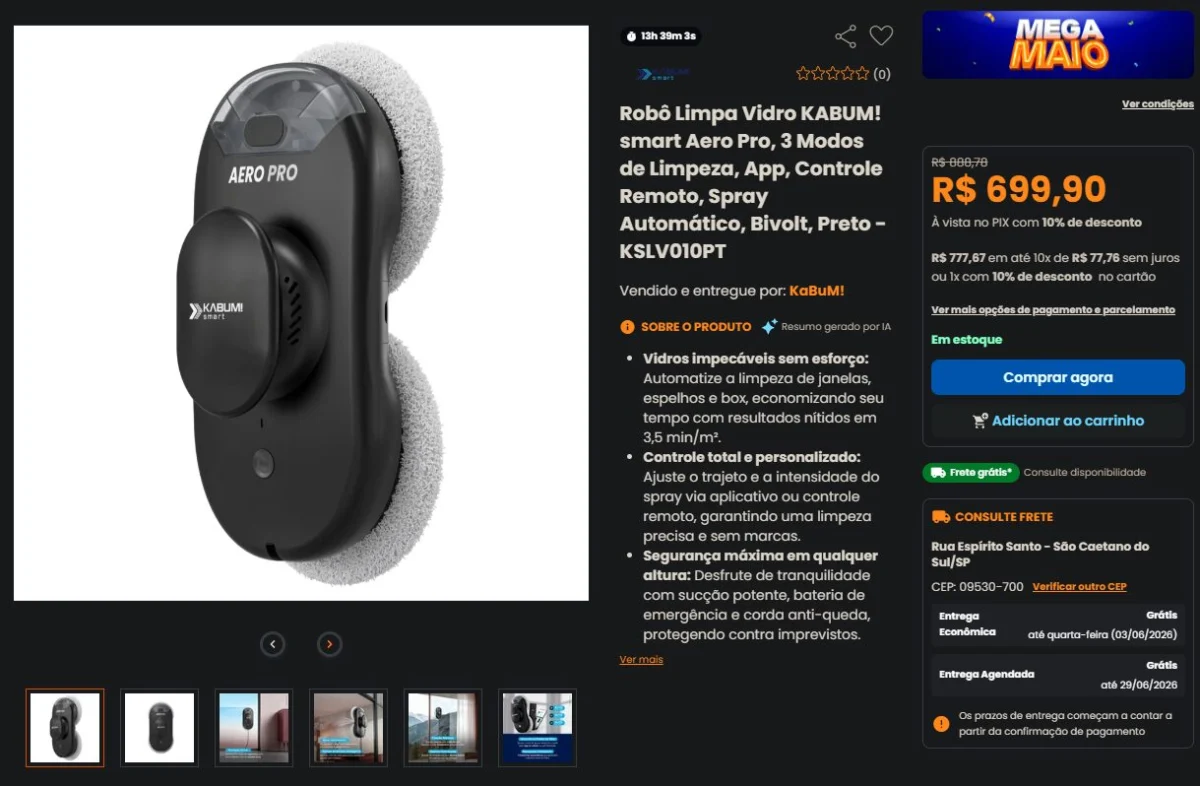 Robô Smart Aero Pro limpa vidros sem esforço e sinaliza fim do trabalho - Imagem do artigo original