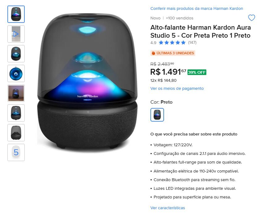 Harman Kardon lança Aura Studio 5 Wi-Fi com áudio 360° e luz dinâmica - Imagem do artigo original