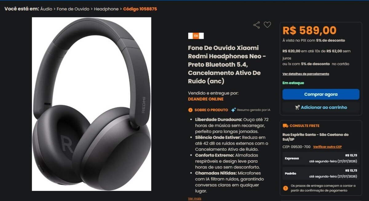 Redmi Headphones Neo chega ao Brasil com ANC adaptativo e 72 h de bateria: vale a pena? - Imagem do artigo original
